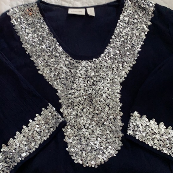 CHICO’S Navy Top Trimmed w/ Sequins, NWO Tags,  XL - Picture 3 of 10